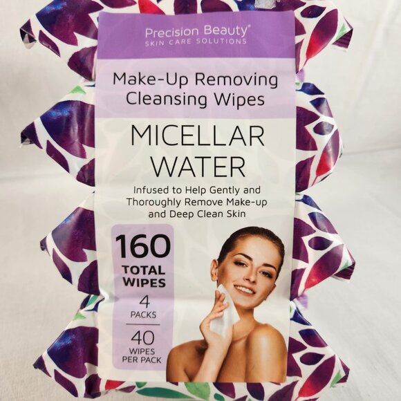 Precision Beauty Make-Up Removing Cleansing Wipes MICELLAR WATER 4 Packs = 160 - Picture 2 of 6